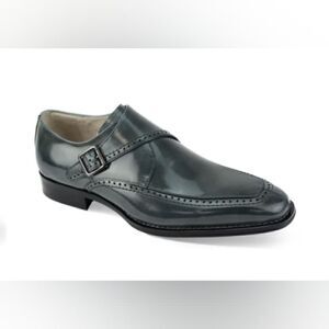 GIOVANNI MEN'S AMATO NAVY LEATHER MOC TOE SINGLE MONK STRAP DRESS SHOE.